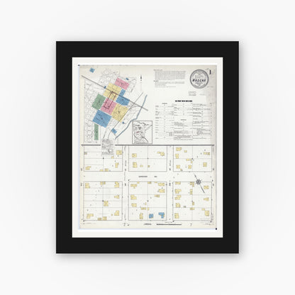 Old map wall art mockup — black gallery frame with white mat — Sanborn Fire Insurance Map from Wadena, Wadena County, Minnesota (1916) - Complete Map Set