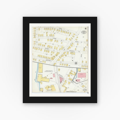 Old map wall art mockup — black gallery frame with white mat — Sanborn Fire Insurance Map from Everett, Middlesex County, Massachusetts (1903), Sheet #0006