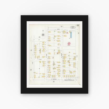Old map wall art mockup — black gallery frame with white mat — Sanborn Fire Insurance Map from Ithaca, Tompkins County, New York (1904), Sheet #0027