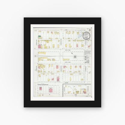 Old map wall art mockup — black gallery frame with white mat — Sanborn Fire Insurance Map from Lena, Stephenson County, Illinois (1898) - Complete Map Set
