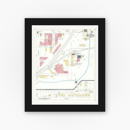 Old map wall art mockup — black gallery frame with white mat — Sanborn Fire Insurance Map from Poplar Bluff, Butler County, Missouri (1924), Sheet #0003