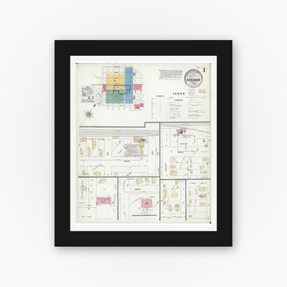 Old map wall art mockup — black gallery frame with white mat — Sanborn Fire Insurance Map from Nokomis, Montgomery County, Illinois (1906), Sheet #0001