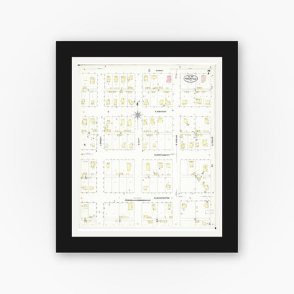 Old map wall art mockup — black gallery frame with white mat — Sanborn Fire Insurance Map from Knoxville, Marion County, Iowa (1907), Sheet #0007