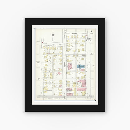 Old map wall art mockup — black gallery frame with white mat — Sanborn Fire Insurance Map from Marion, Marion County, Ohio (1914), Sheet #0006