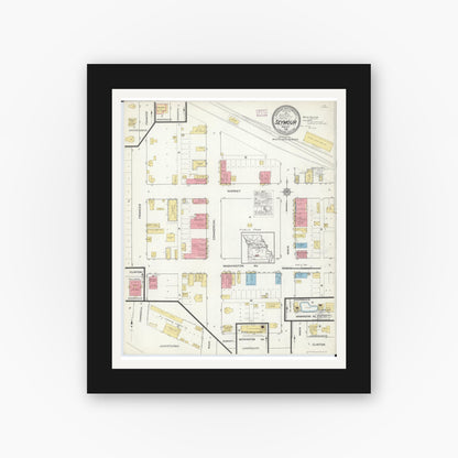 Old map wall art mockup — black gallery frame with white mat — Sanborn Fire Insurance Map from Seymour, Webster County, Missouri (1916), Sheet #0001