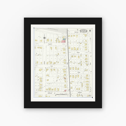 Old map wall art mockup — black gallery frame with white mat — Sanborn Fire Insurance Map from Chicago Junction, Huron County, Ohio (1911), Sheet #0008