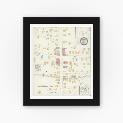 Old map wall art mockup — black gallery frame with white mat — Sanborn Fire Insurance Map from Oakfield, Genesee County, New York (1900), Sheet #0001