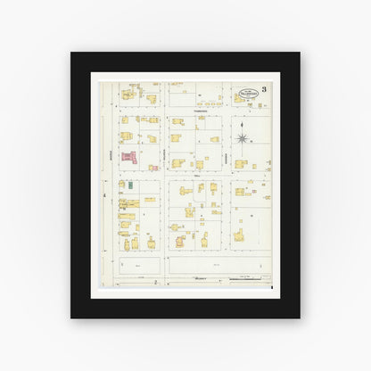 Old map wall art mockup — black gallery frame with white mat — Sanborn Fire Insurance Map from Tallahassee, Leon County, Florida (1903), Sheet #0003