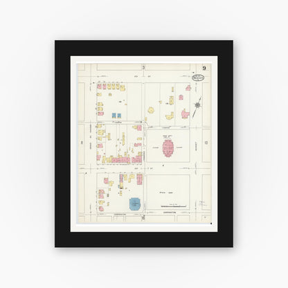 Old map wall art mockup — black gallery frame with white mat — Sanborn Fire Insurance Map from Beaver, Beaver County, Pennsylvania (1912), Sheet #0009