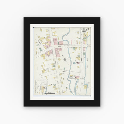Old map wall art mockup — black gallery frame with white mat — Sanborn Fire Insurance Map from Vassar, Tuscola County, Michigan (1889), Sheet #0002