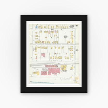 Old map wall art mockup — black gallery frame with white mat — Sanborn Fire Insurance Map from Franklin, Venango County, Pennsylvania (1906), Sheet #0022