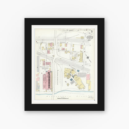 Old map wall art mockup — black gallery frame with white mat — Sanborn Fire Insurance Map from Braddock, Allegheny County, Pennsylvania (1914), Sheet #0005