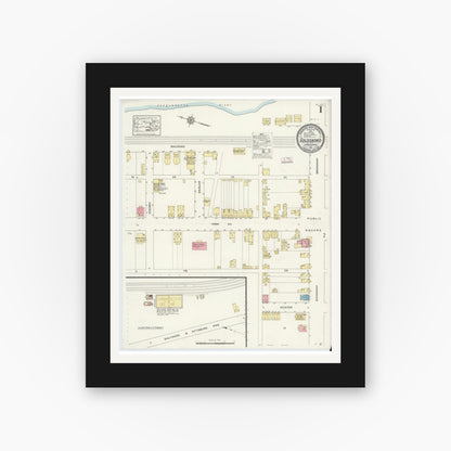 Old map wall art mockup — black gallery frame with white mat — Sanborn Fire Insurance Map from Goldsboro, York County, Pennsylvania (1913), Sheet #0001