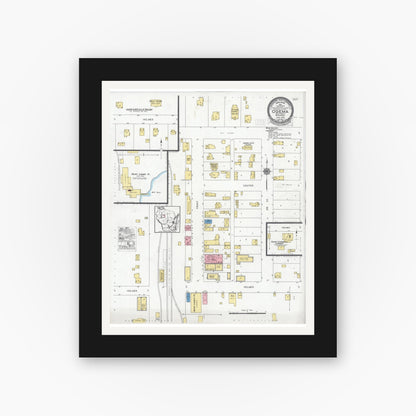 Old map wall art mockup — black gallery frame with white mat — Sanborn Fire Insurance Map from Ogema, Price County, Wisconsin (1929), Sheet #0001