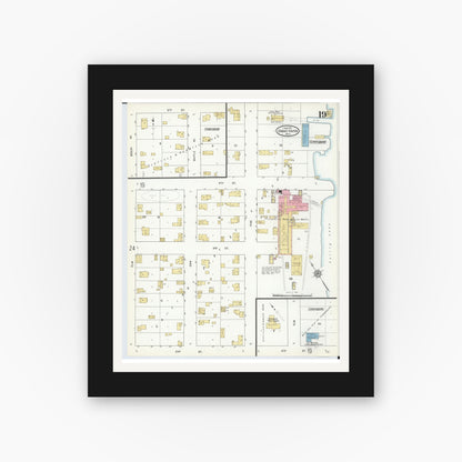 Old map wall art mockup — black gallery frame with white mat — Sanborn Fire Insurance Map from Grand Haven, Ottawa County, Michigan (1912), Sheet #0019