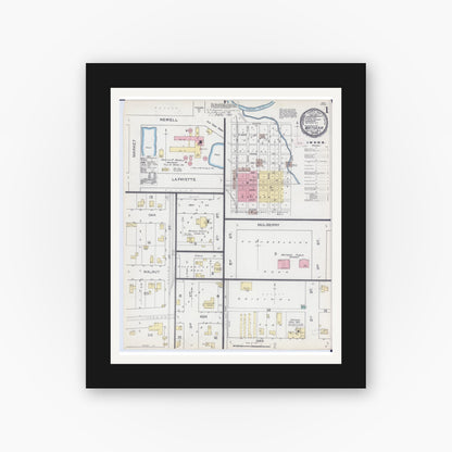 Old map wall art mockup — black gallery frame with white mat — Sanborn Fire Insurance Map from Watseka, Iroquois County, Illinois (1892) - Complete Map Set
