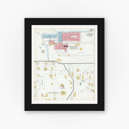 Old map wall art mockup — black gallery frame with white mat — Sanborn Fire Insurance Map from Kaukauna, Outagamie County, Wisconsin (1900), Sheet #0011