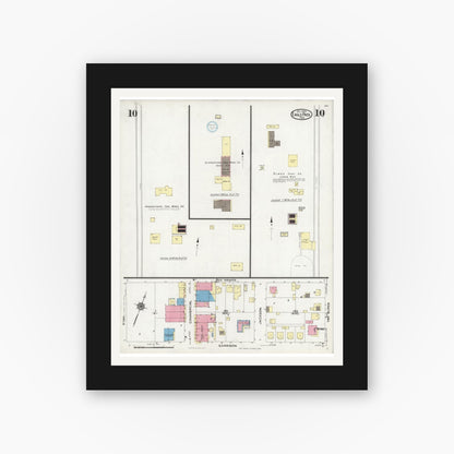 Old map wall art mockup — black gallery frame with white mat — Sanborn Fire Insurance Map from Eagle Pass, Maverick County, Texas (1924), Sheet #0010