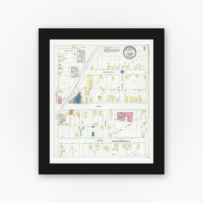 Old map wall art mockup — black gallery frame with white mat — Sanborn Fire Insurance Map from Lyons, Greene County, Indiana (1921) - Complete Map Set