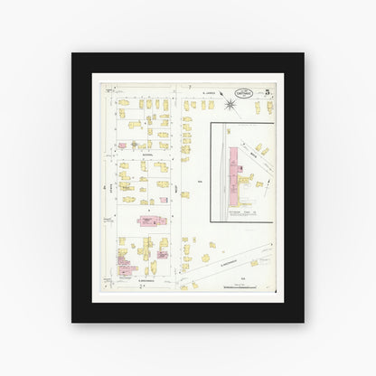 Old map wall art mockup — black gallery frame with white mat — Sanborn Fire Insurance Map from Carthage, Jefferson County, New York (1908), Sheet #0005