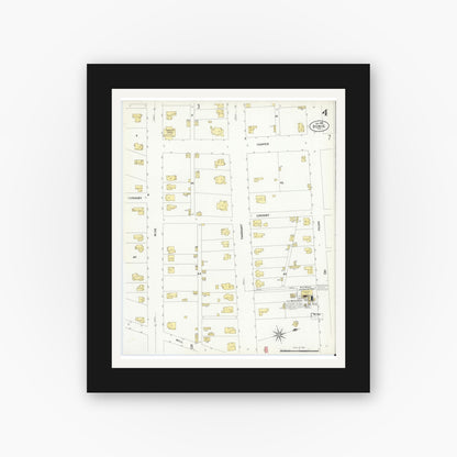 Old map wall art mockup — black gallery frame with white mat — Sanborn Fire Insurance Map from Bowie, Montague County, Texas (1908), Sheet #0004