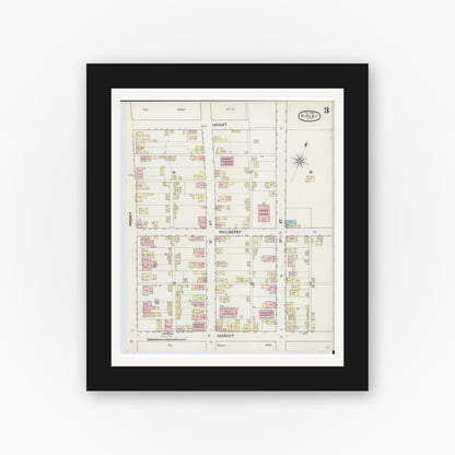 Old map wall art mockup — black gallery frame with white mat — Sanborn Fire Insurance Map from Ripley, Brown County, Ohio (1890), Sheet #0003