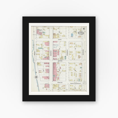 Old map wall art mockup — black gallery frame with white mat — Sanborn Fire Insurance Map from De Pere, Brown County, Wisconsin (1890), Sheet #0004