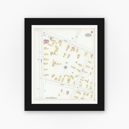 Old map wall art mockup — black gallery frame with white mat — Sanborn Fire Insurance Map from Sherburne, Chenango County, New York (1900), Sheet #0003