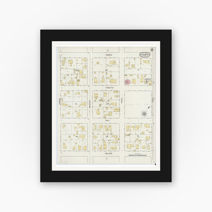 Old map wall art mockup — black gallery frame with white mat — Sanborn Fire Insurance Map from Beaumont, Jefferson County, Texas (1894), Sheet #0006