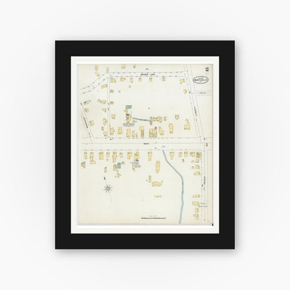 Old map wall art mockup — black gallery frame with white mat — Sanborn Fire Insurance Map from Monticello, Sullivan County, New York (1897), Sheet #0002
