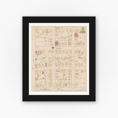 Old map wall art mockup — black gallery frame with white mat — Sanborn Fire Insurance Map from Clinton, Vermillion County, Indiana (1921), Sheet #0012