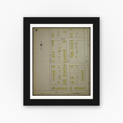 Old map wall art mockup — black gallery frame with white mat — Sanborn Fire Insurance Map from Kenosha, Kenosha County, Wisconsin. (1918), Sheet 35