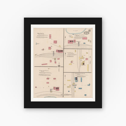 Old map wall art mockup — black gallery frame with white mat — Sanborn Fire Insurance Map from Clinton, Vermillion County, Indiana (1921), Sheet #0021