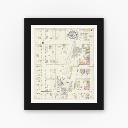 Old map wall art mockup — black gallery frame with white mat — Sanborn Fire Insurance Map from Farmington, Dakota County, Minnesota (1917) - Complete Map Set
