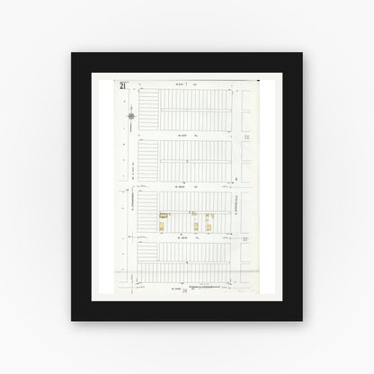 Old map wall art mockup — black gallery frame with white mat — Sanborn Fire Insurance Map from Chicago, Cook County, Illinois (1920), Sheet #0021