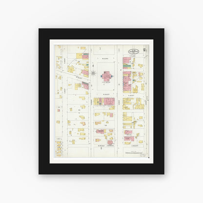 Old map wall art mockup — black gallery frame with white mat — Sanborn Fire Insurance Map from Crown Point, Lake County, Indiana (1905), Sheet #0002
