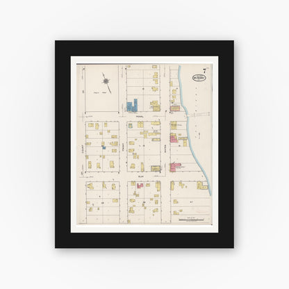 Old map wall art mockup — black gallery frame with white mat — Sanborn Fire Insurance Map from McHenry, McHenry County, Illinois (1922), Sheet #0007