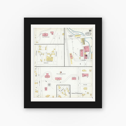 Old map wall art mockup — black gallery frame with white mat — Sanborn Fire Insurance Map from Meadville, Crawford County, Pennsylvania (1901), Sheet #0018