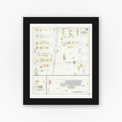 Old map wall art mockup — black gallery frame with white mat — Sanborn Fire Insurance Map from Greensburg, Westmoreland County, Pennsylvania (1903), Sheet #0014