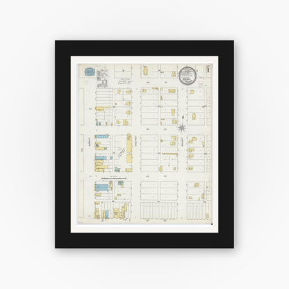 Old map wall art mockup — black gallery frame with white mat — Sanborn Fire Insurance Map from Baird, Callahan County, Texas (1896) - Complete Map Set