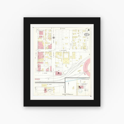 Old map wall art mockup — black gallery frame with white mat — Sanborn Fire Insurance Map from Creston, Union County, Iowa (1913), Sheet #0008