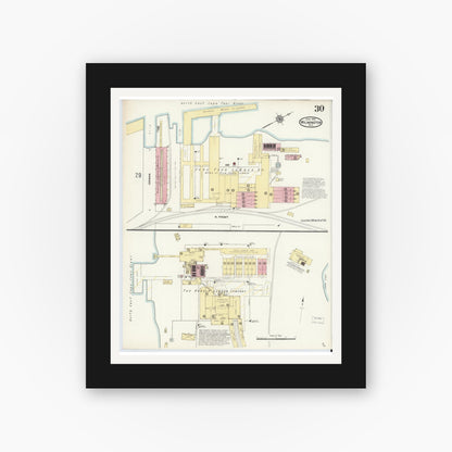 Old map wall art mockup — black gallery frame with white mat — Sanborn Fire Insurance Map from Wilmington, New Hanover County, North Carolina (1910), Sheet #0030