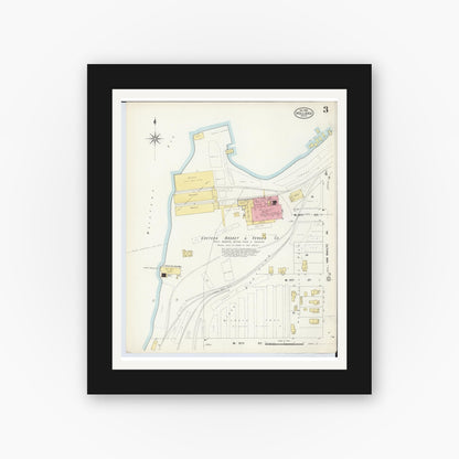 Old map wall art mockup — black gallery frame with white mat — Sanborn Fire Insurance Map from Holland, Ottawa County, Michigan (1908), Sheet #0003