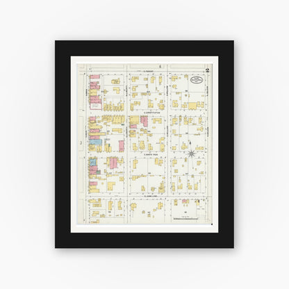 Old map wall art mockup — black gallery frame with white mat — Sanborn Fire Insurance Map from Victoria, Victoria County, Texas (1902), Sheet #0002