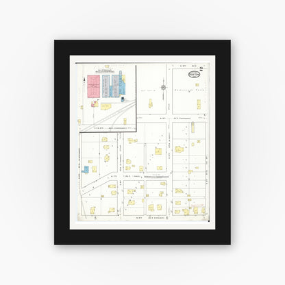 Old map wall art mockup — black gallery frame with white mat — Sanborn Fire Insurance Map from Newton, Jasper County, Iowa (1918), Sheet #0002