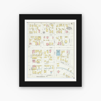 Old map wall art mockup — black gallery frame with white mat — Sanborn Fire Insurance Map from Massillon, Stark County, Ohio (1896), Sheet #0004