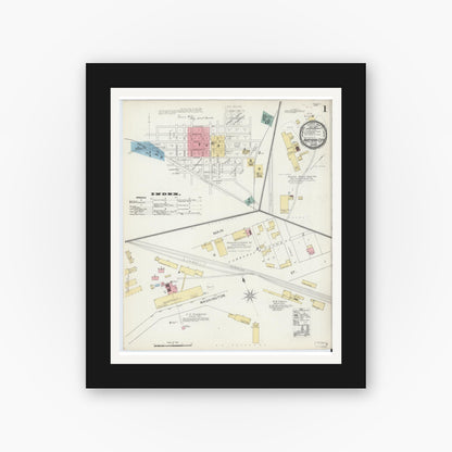 Old map wall art mockup — black gallery frame with white mat — Sanborn Fire Insurance Map from Hartford City, Blackford County, Indiana (1892) - Complete Map Set