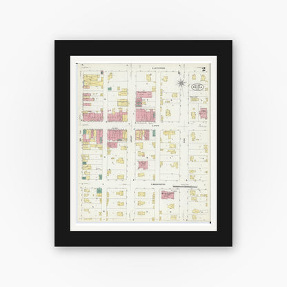 Old map wall art mockup — black gallery frame with white mat — Sanborn Fire Insurance Map from Arcola, Douglas County, Illinois (1907), Sheet #0002