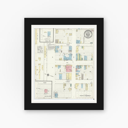 Old map wall art mockup — black gallery frame with white mat — Sanborn Fire Insurance Map from Pecos, Reeves County, Texas (1910), Sheet #0001