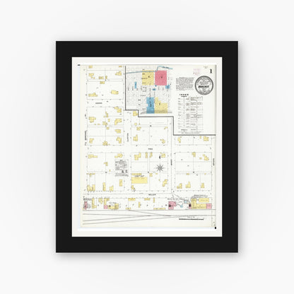 Old map wall art mockup — black gallery frame with white mat — Sanborn Fire Insurance Map from Marengo, Iowa County, Iowa (1906) â€” Complete Set